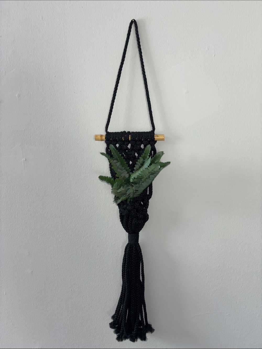 Black Macrame Plant Hanger with Tassel
